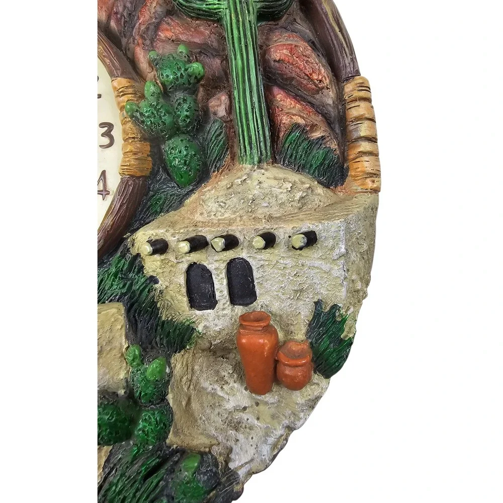 Mallory Lane Southwestern Desert Adobe Cactus Howling Wolf 3D Resin Wall Clock
